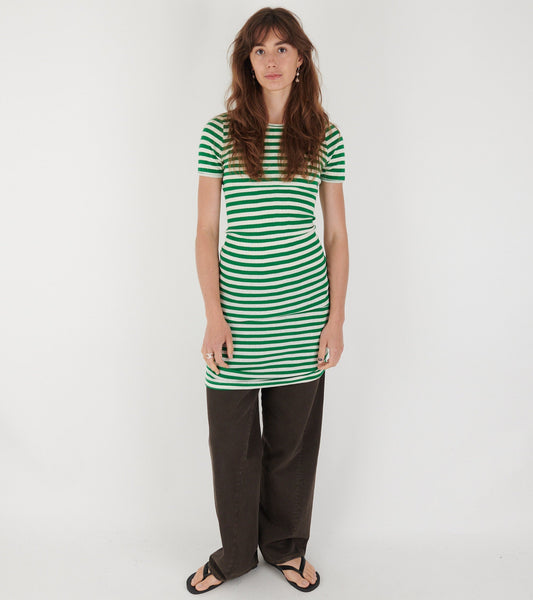 101 Short Sleeve John Rib Dress Green/Ecru