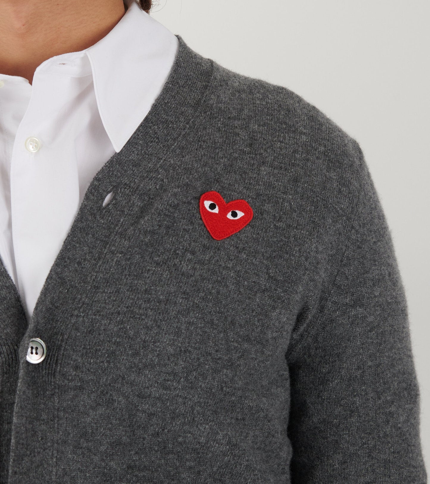 U Red Heart V-neck Cardigan Grey