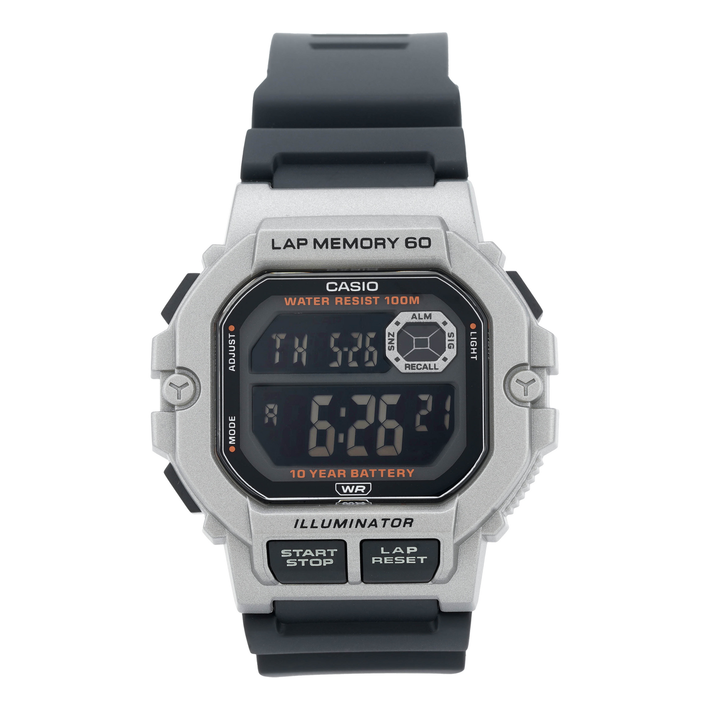 CASIO Stylish Quartz Movement 47.2*44.5*13.4mm Resin Strap Watch Black Silver Unisex Mens WS-1400H-1BVD