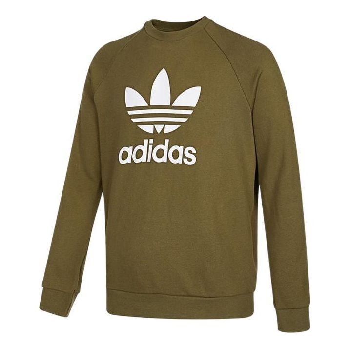 Men's adidas originals Alphabet Large Logo Printing Round Neck Pullover Military Green H06652