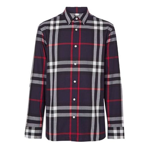 Burberry SS21 Check Long Sleeve Shirt Male Blue 80048841