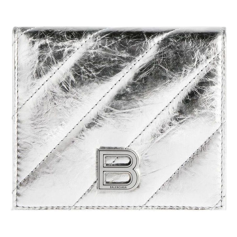 (WMNS) Balenciaga Crush Flap Coin And Card Holder Metallized Quilted 'Silver' 766461210IW8110