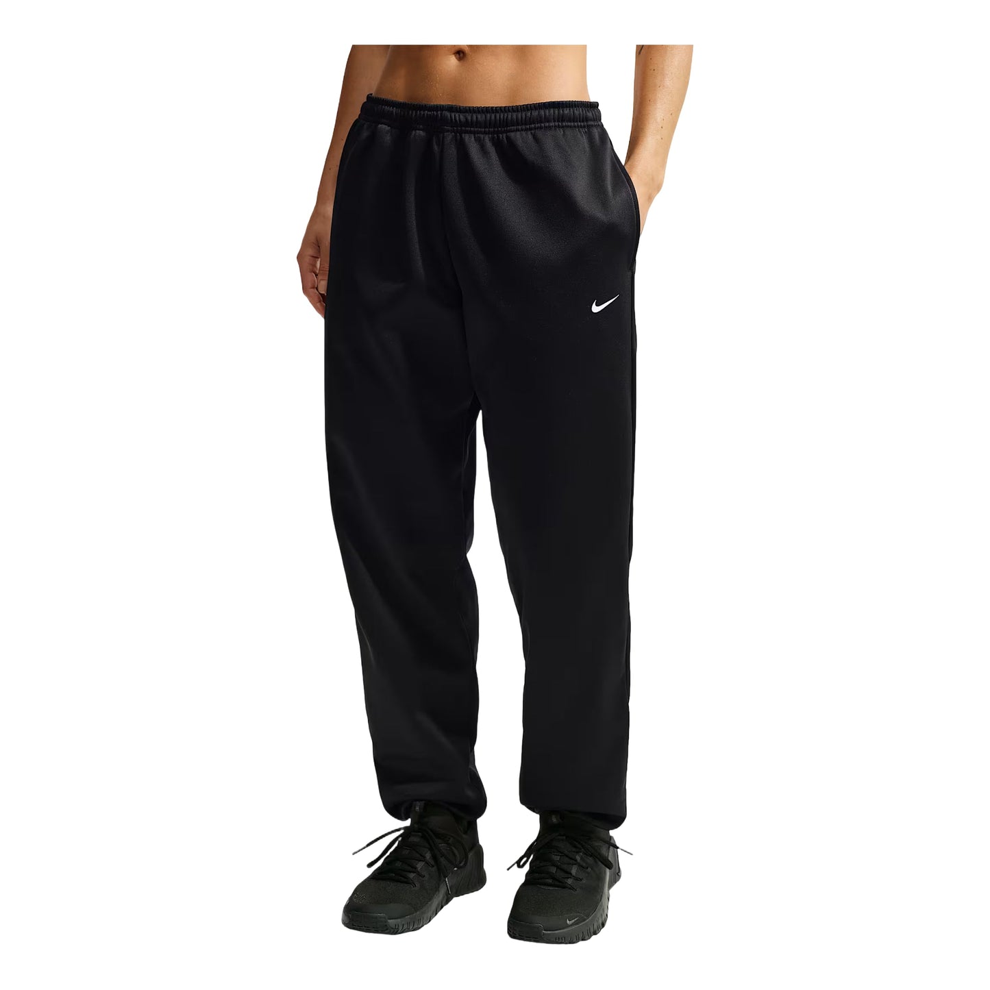 (WMNS) Nike Studio Fleece Sport Therma-FIT Mid-Rise Pants 'Black White' IO0437-010