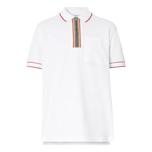 Men's Burberry Stripe Short Sleeve Polo Shirt White 80340751