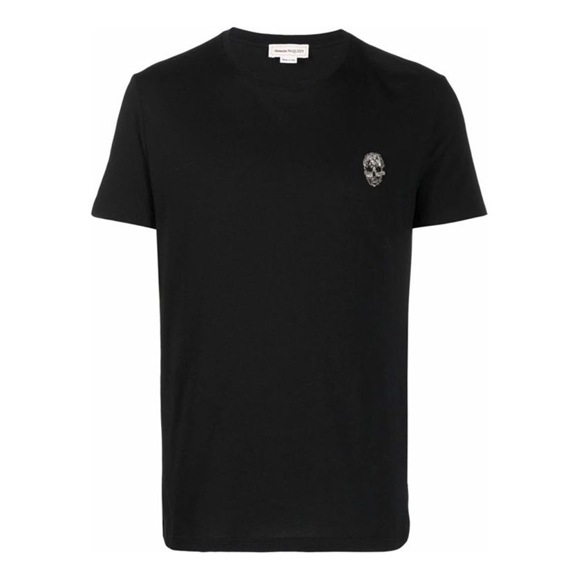Men's Alexander McQueen SS21 Skeleton Micro Mark Round Neck Short Sleeve Black 662486-QRX04-1000