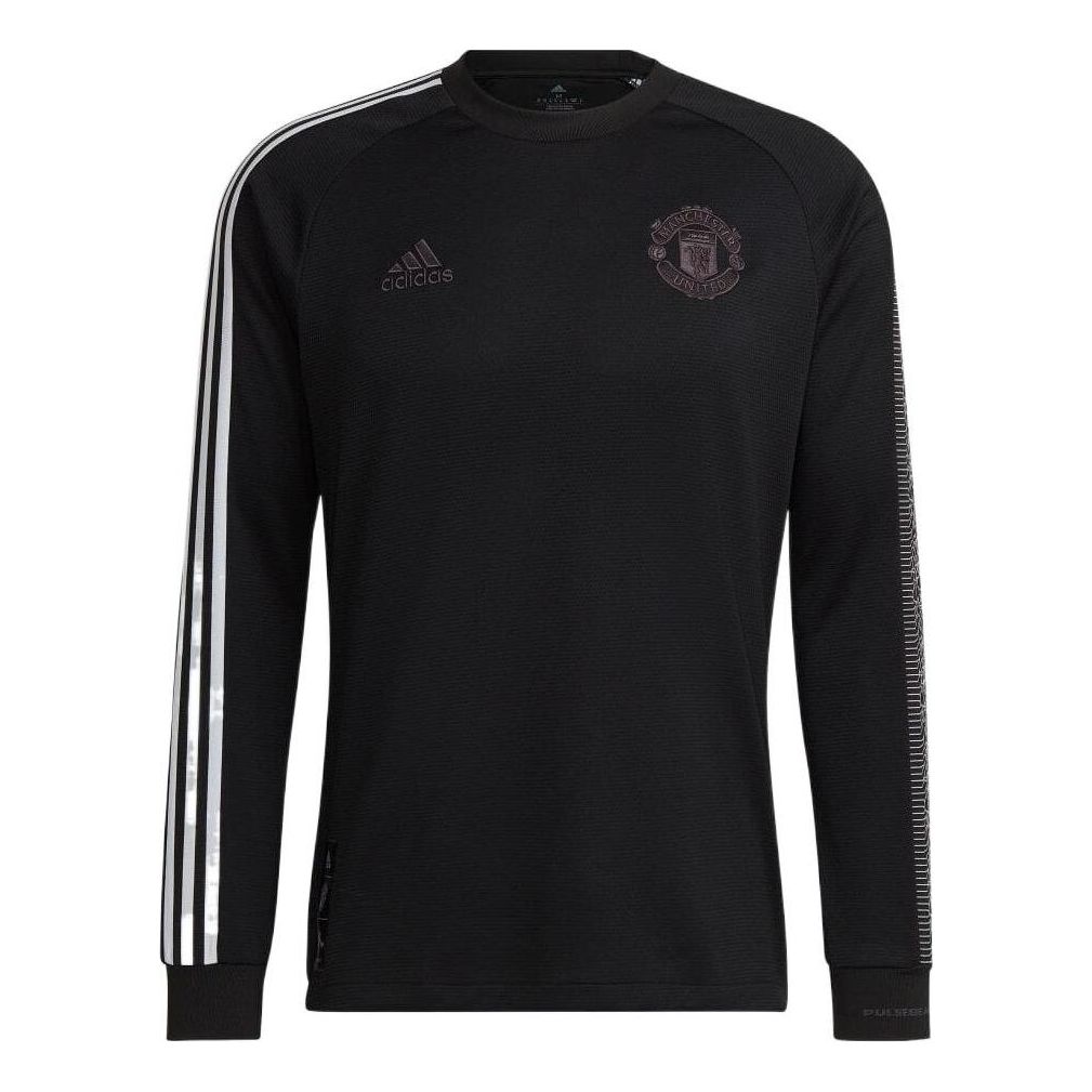 Men's adidas Stripe Round Neck Long Sleeves Black T-Shirt HG7747