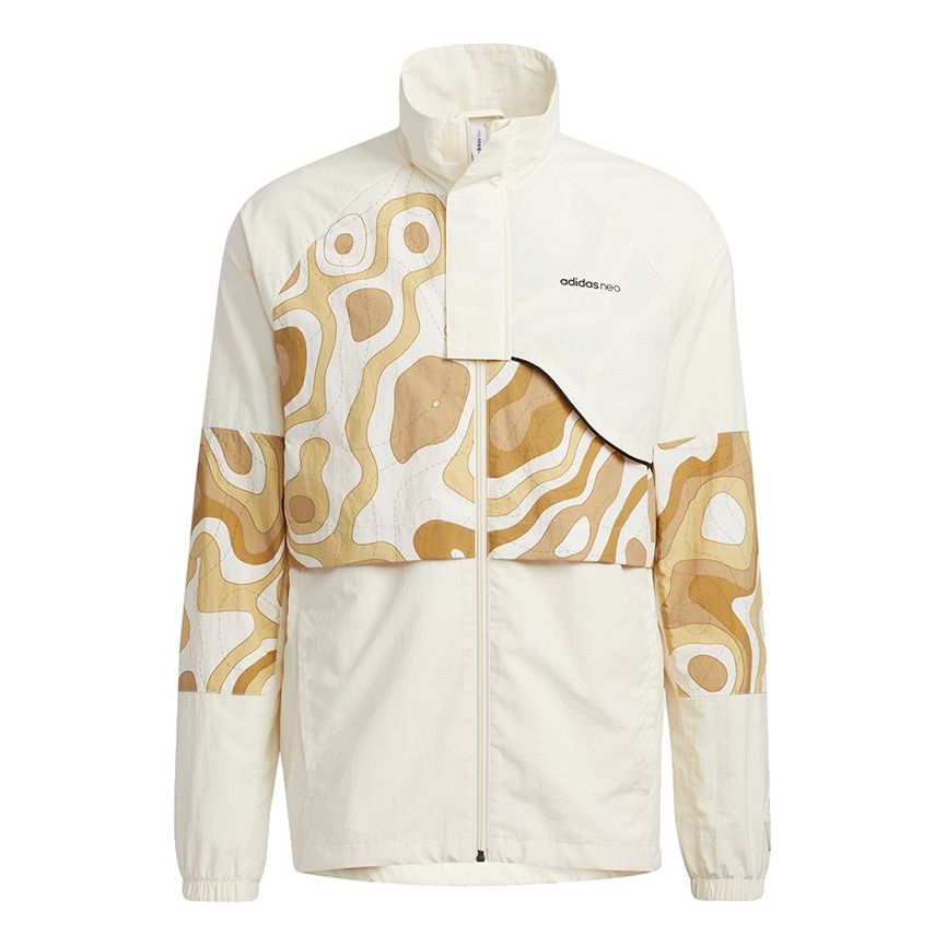Men's adidas neo Cg Jk2 Contrast Color Stitching Sports Stand Collar Logo Jacket Creamy White HE7945