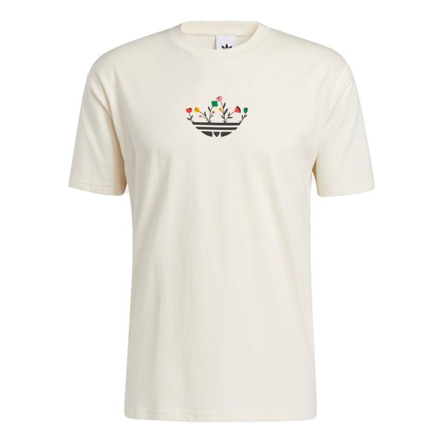 adidas originals Trefoil Bloom Back Pattern Printing Sports Short Sleeve Creamy White H32305
