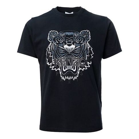 Men's KENZO SS21 Alphabet Tiger Head Printing Pattern Round Neck Short Sleeve Black FB55TS0264YG-99