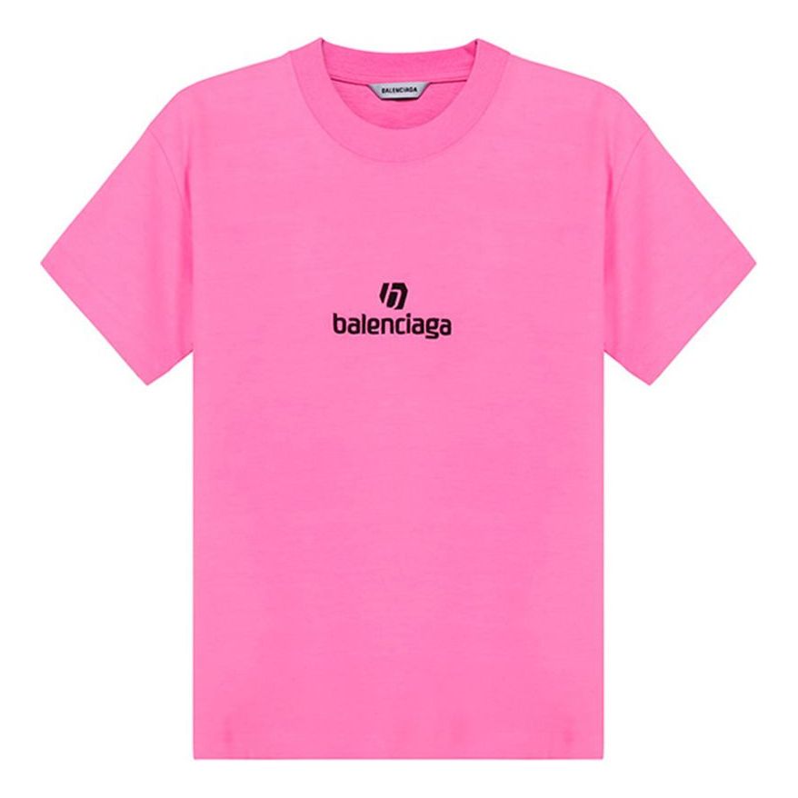 Balenciaga Embroidered Round Neck Short Sleeve Pink 612964TJVD95764