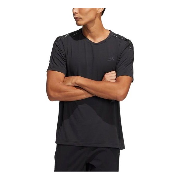 adidas Solid Color Breathable Logo Round Neck Short Sleeve Black HE9940