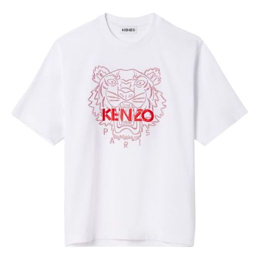 Men's KENZO China Series Alphabet Embroidered Pattern Round Neck Short Sleeve White FB55TS0654SD-01