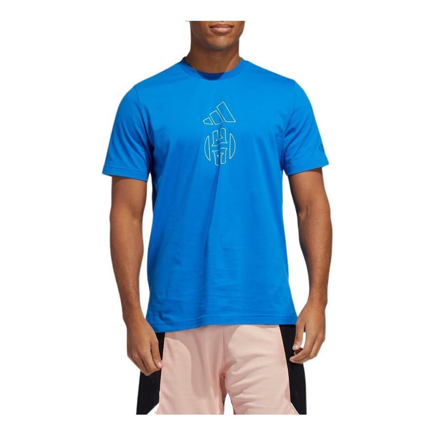 Men's adidas Logo Printing Basketball Sports Short Sleeve Blue T-Shirt GE4121