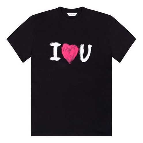 Balenciaga I Love U Printing Short Sleeve Black 612965TJVL51070