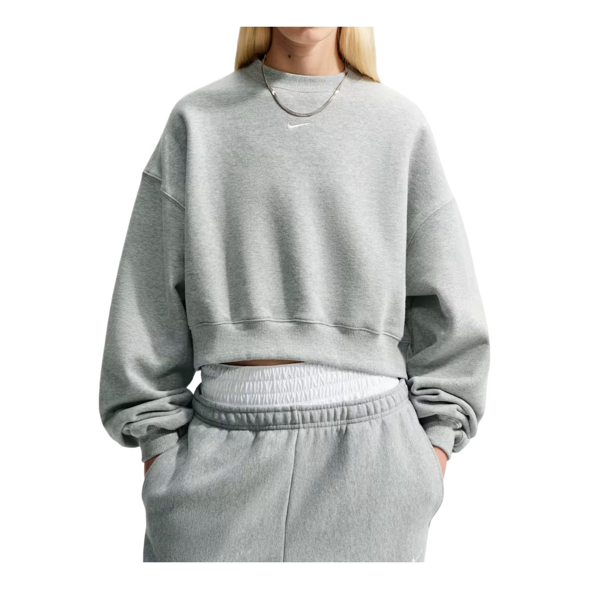 (WMNS) Nike Studio Fleece Medium Weight Oversized Cropped Crew 'Dark Grey Heather Sail' IM8497-063