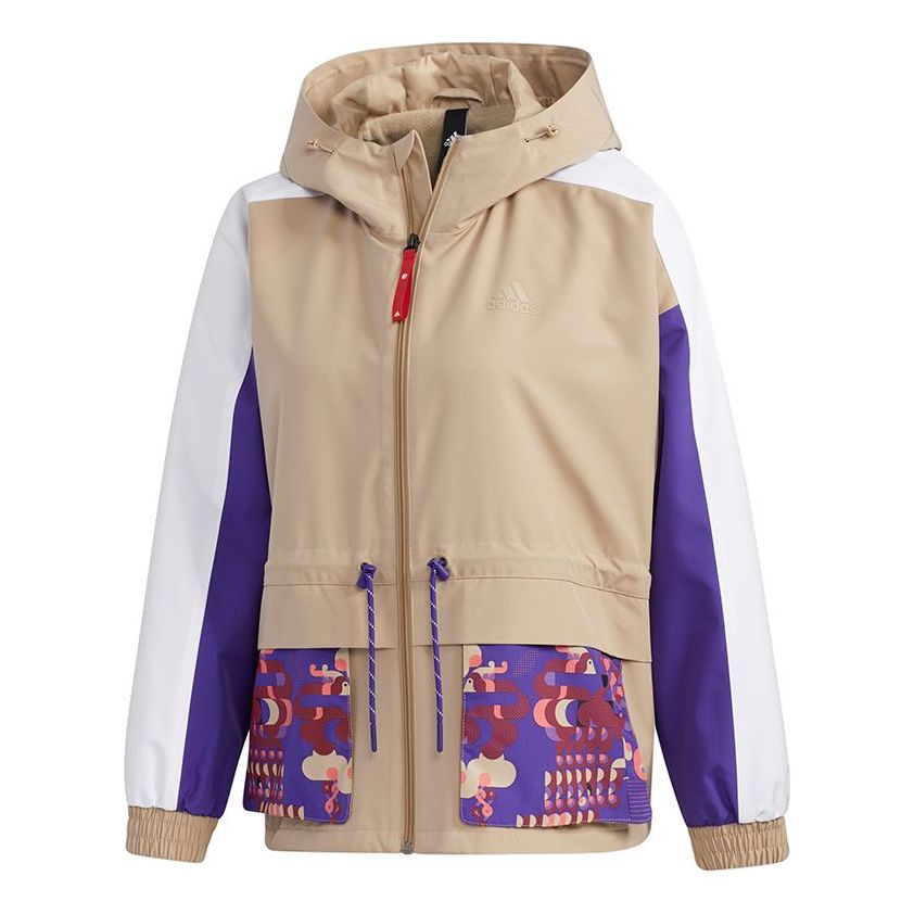 (WMNS) adidas Cny Jkt New Year Series Patchwork Print Pattern Sports Hooded Jacket Khaki Brown GP0611