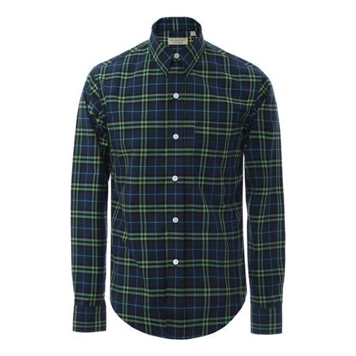 Men's Burberry Plaid Long Sleeves Shirt Blue Green Plaid 80010131