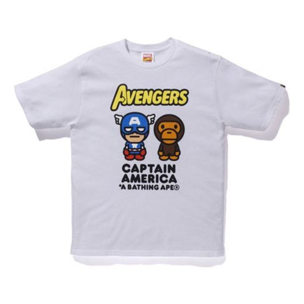 BAPE X Marvel Milo Captain America Tee Crossover Team USA Printing Short Sleeve Unisex White 2F23-110-905