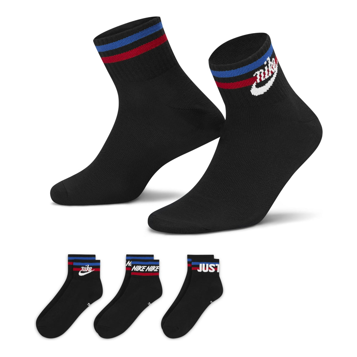 Nike Everyday Ankle Alphabet Logo Pattern Casual Sports Socks 3 Pairs Black DX5080-010