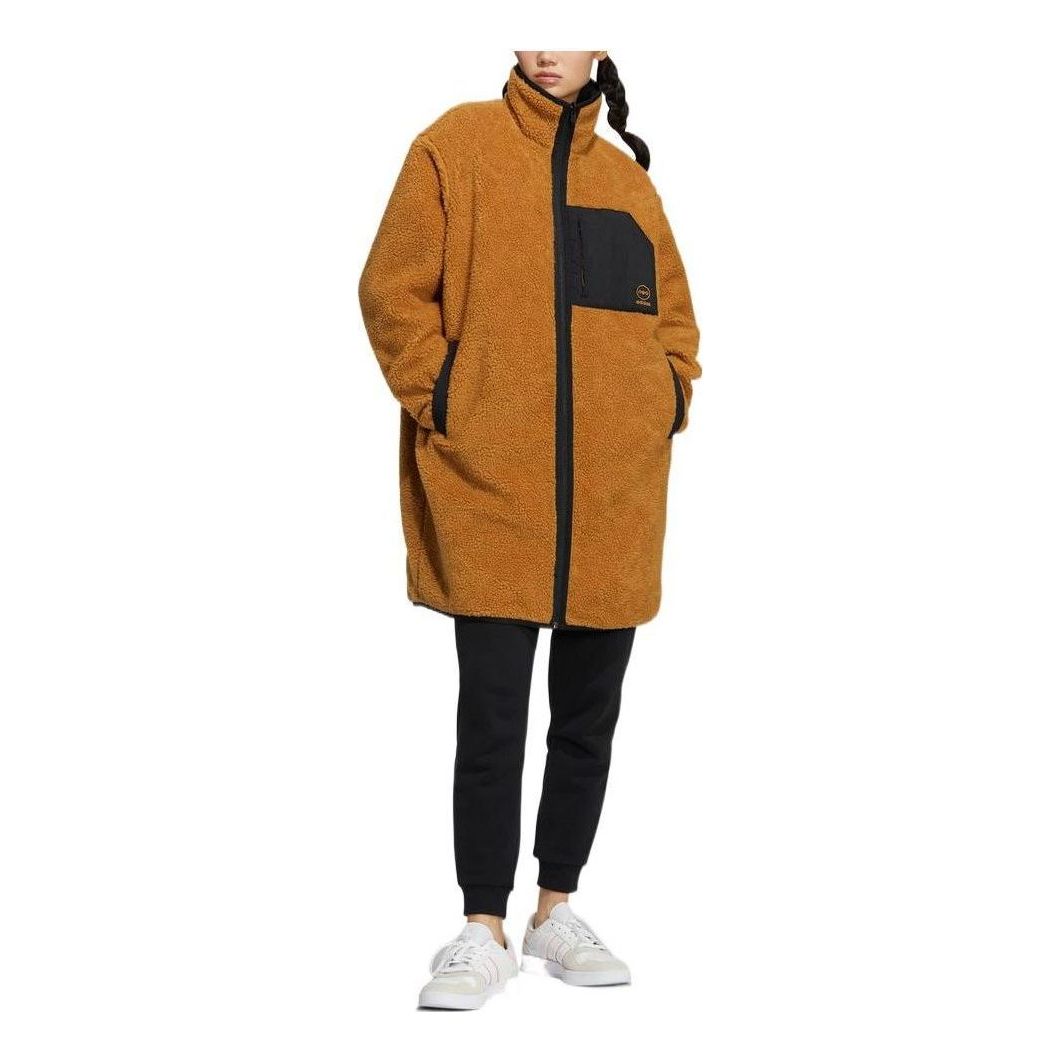 (WMNS) adidas Neo Colorblock Logo Print Stand Collar Cotton Jacket Asia Sizing 'Tan Black' HN2448