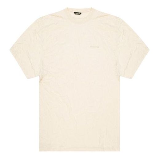 Men's Balenciaga Logo Embroidered Round Neck Short Sleeve Creamy White 641614TJV829757