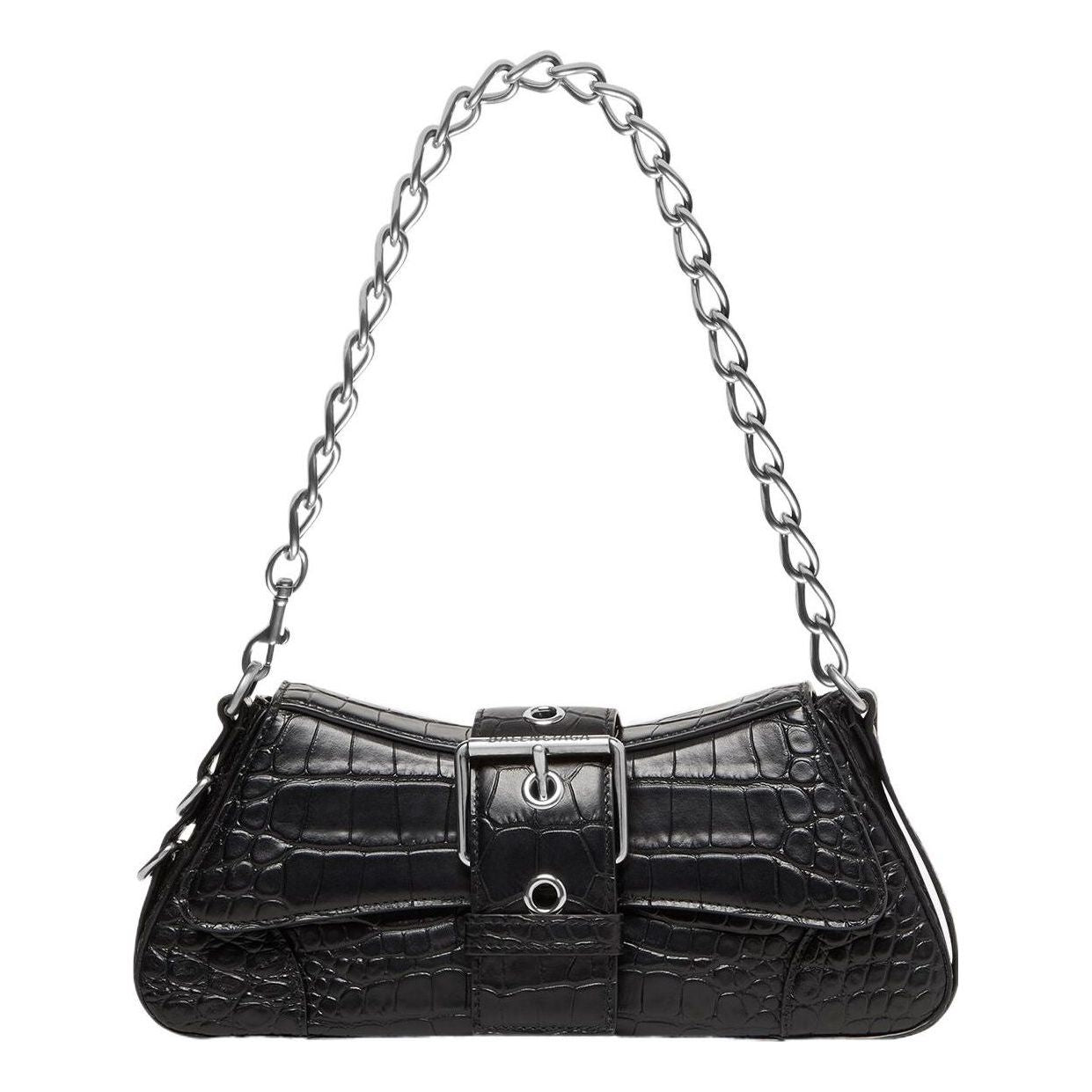 (WMNS) Balenciaga Lindsay Small Crocodile Embossed Shoulder Bag 'Black' 701141210C91000