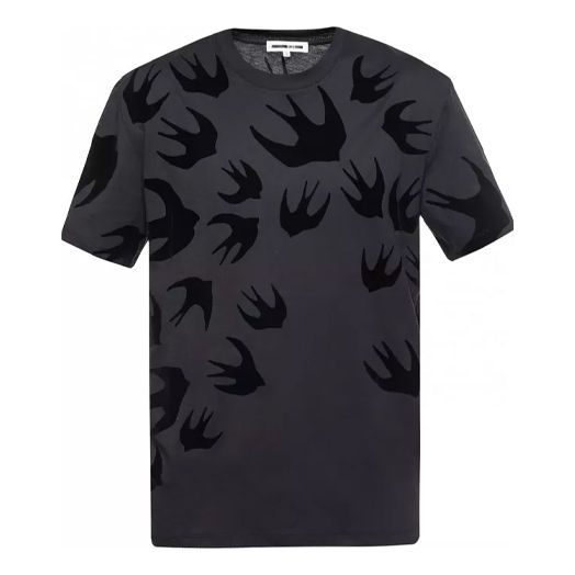 Alexander McQueen Swallow Printing Cotton Short Sleeve 'Pure Black' 291571-RLT73-1000