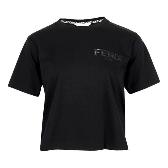 FENDI SS21 Logo Printing Pattern Round Neck Short Sleeve Black T-Shirt FS7389AFLTF0GME