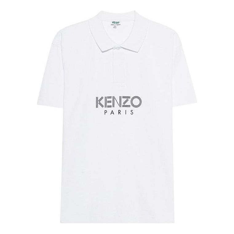 Men's KENZO Alphabet Printing Casual Short Sleeve Polo Shirt White F965PO0384BD-01