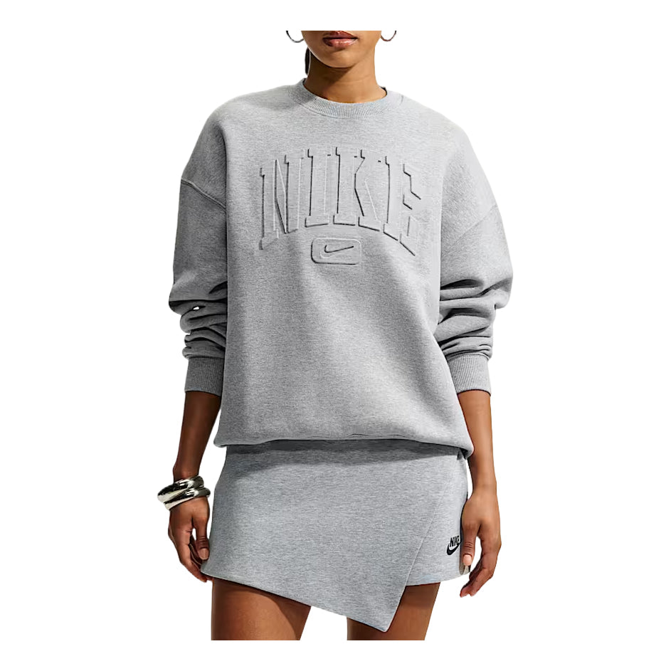 (WMNS) Nike Studio Fleece Medium Weight Graphic Pack Oversized Embossed Crew 'Dark Grey Heather' IU1139-063
