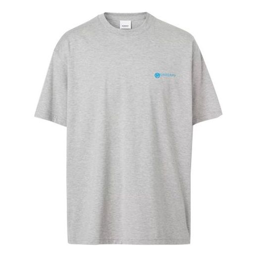 Men's Burberry Slogan Printing Cotton Loose Short Sleeve Gray 80370921