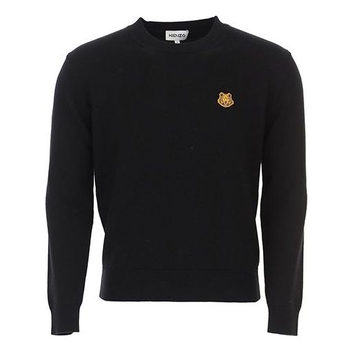 Men's KENZO SS21 Tiger Head Label Round Neck Pullover Black PFA65PU5373TA-99