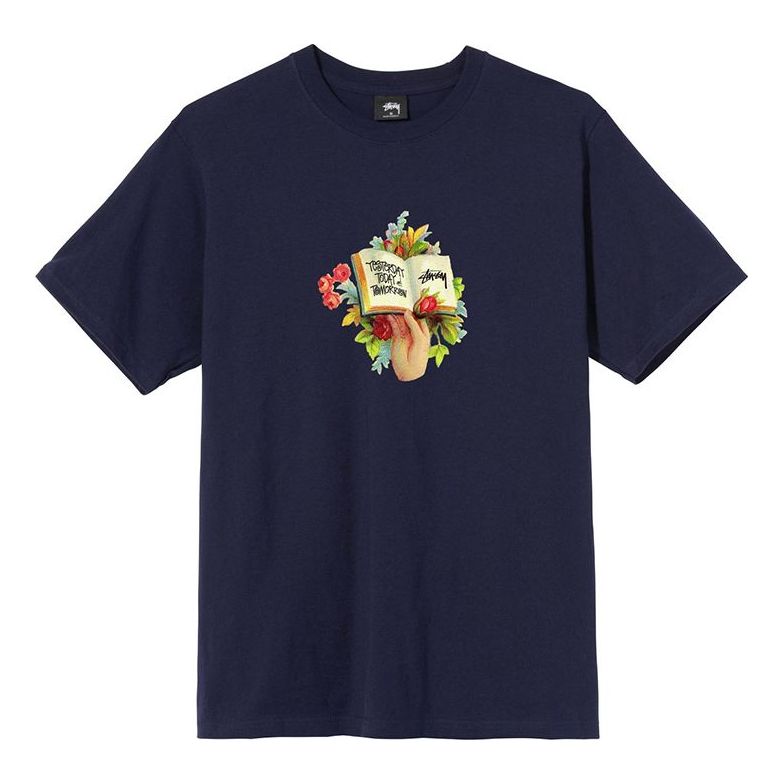 Stussy Unisex Handbook Printing Round-neck Tee Blue 1904573