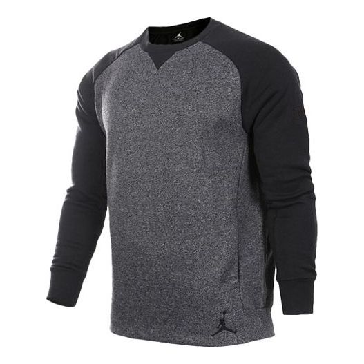 Men's Air Jordan Logo Embroidered Colorblock Fleece Lined Stay Warm Round Neck Pullover Black 834378-010