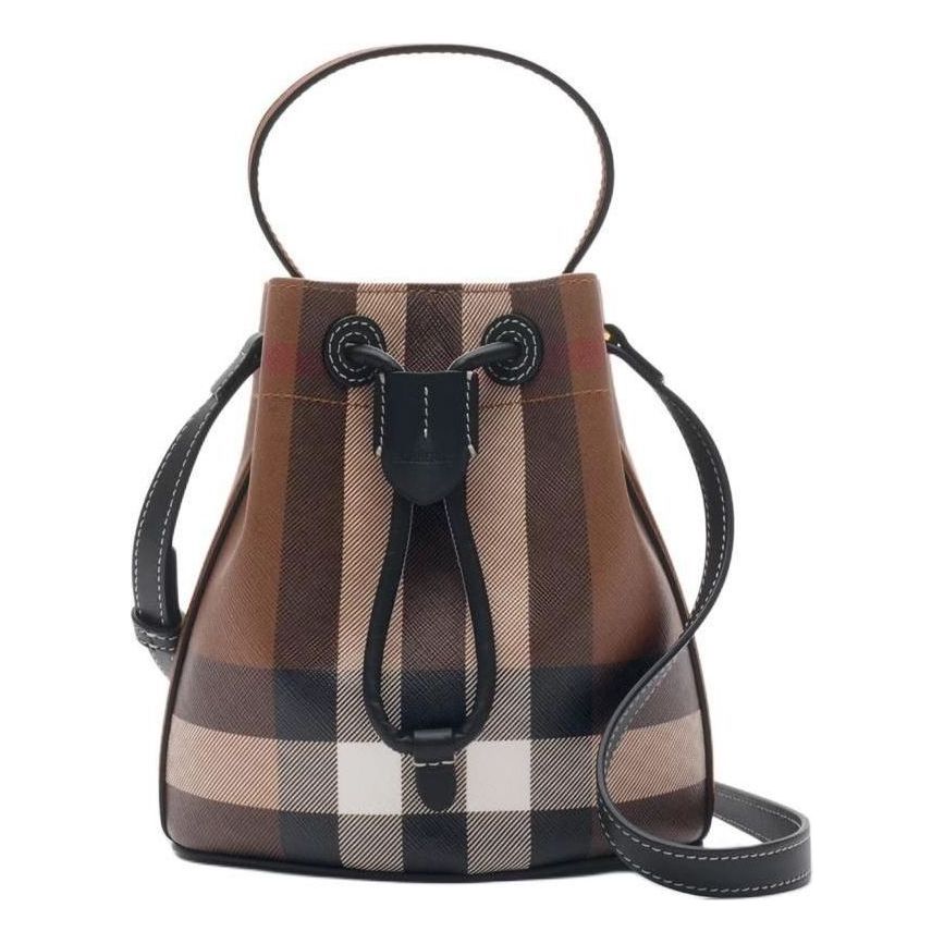 (WMNS) Burberry 26 Mini Check Bucket Bag 'Dark Birch Brown' 81122381