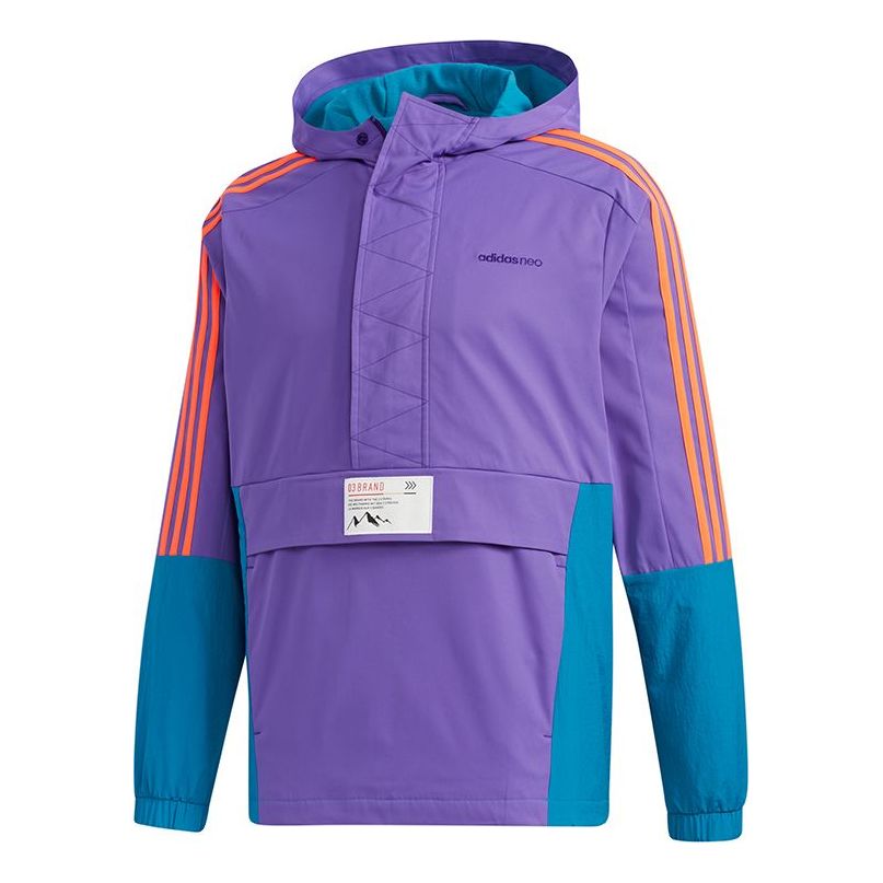 adidas neo M Ss Cs Wb Zipper Cardigan Windproof Colorblock Sports Hooded Jacket Purple GM2280