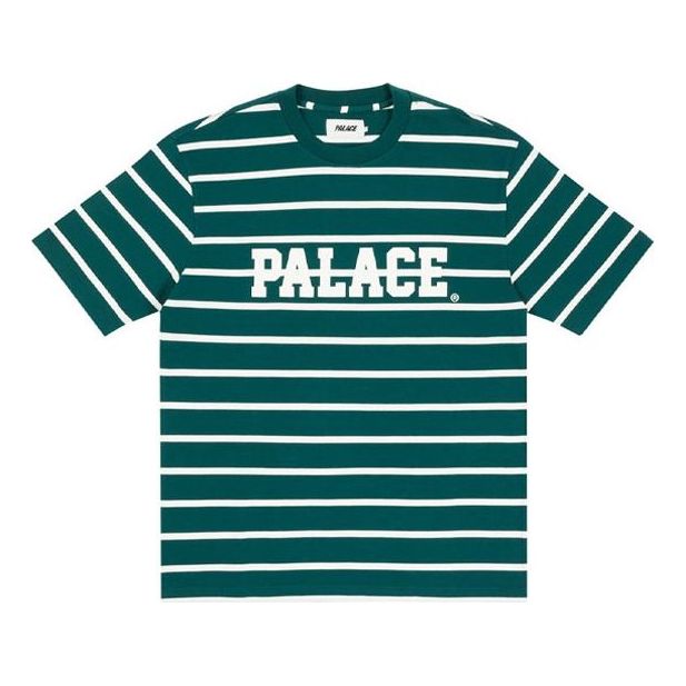 PALACE Healtily Stripe Green/White Logo Round Neck Short Sleeve Green T-Shirt P20ES082