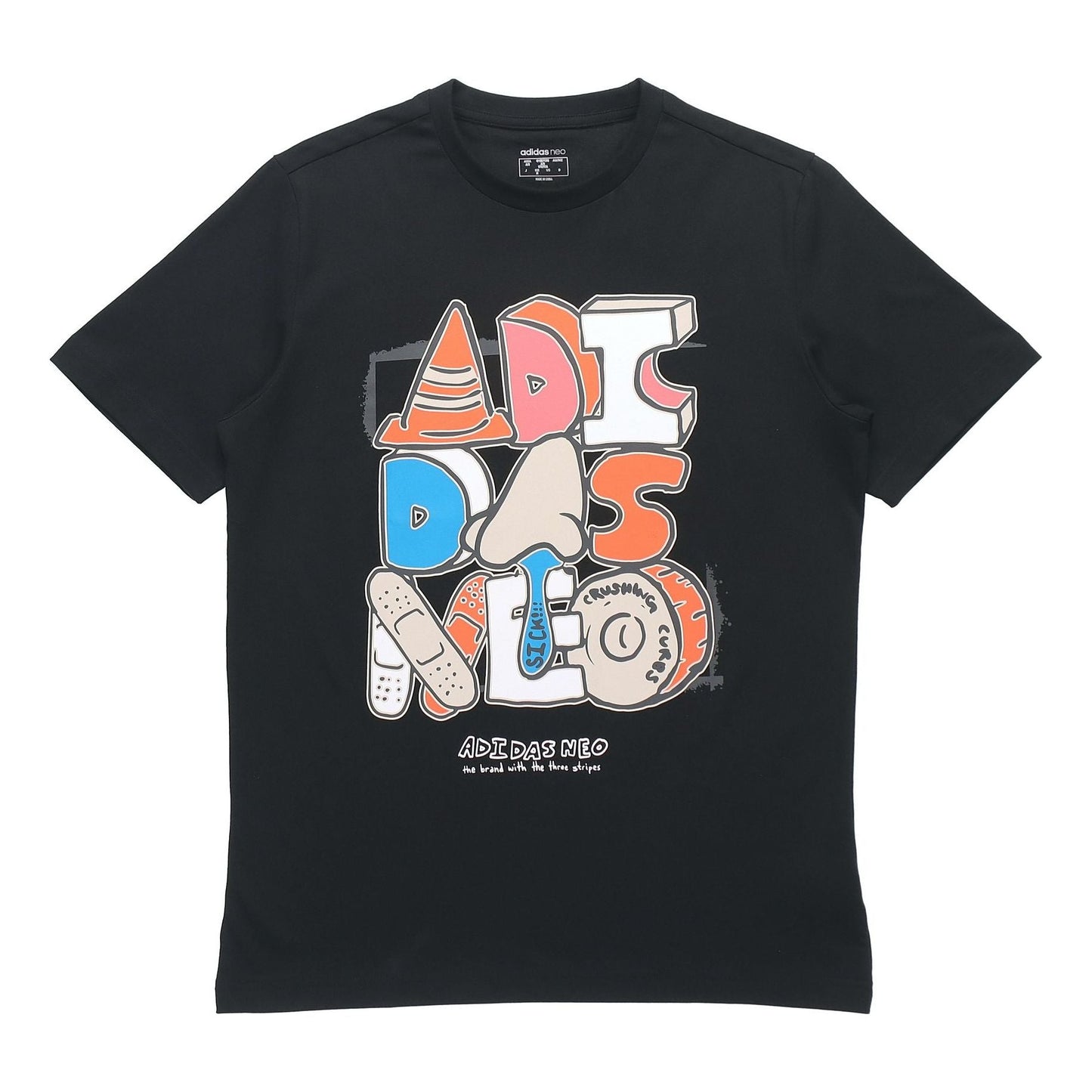 adidas neo M Ssfv5 Tee1 Funny Cartoon Printing Logo Sports Round Neck Short Sleeve Black GP4867