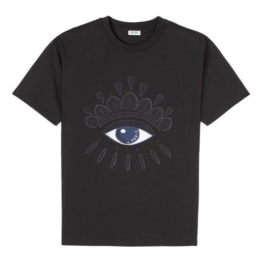 Men's KENZO Eye Embroidered Pattern Cotton Round Neck Short Sleeve Black FA5-5TS086-4YM-99