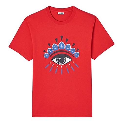 Men's KENZO Classic Eye Printing Round Neck Short Sleeve Red FA55TS0494YC-21