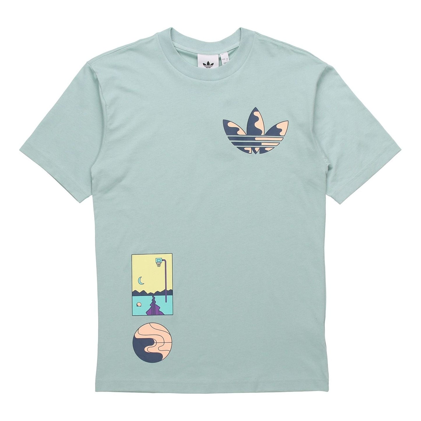 adidas originals Surreal Summer Sports Printing Knit Breathable Round Neck Short Sleeve Gray Green GN3903