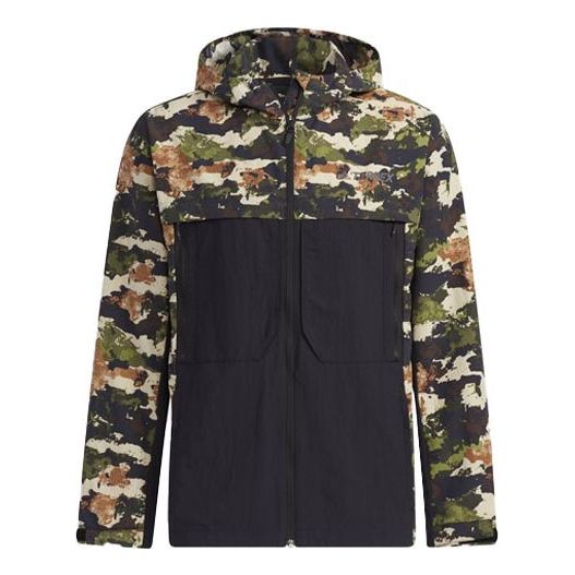 adidas Terrex Festiv Aop Wb Outdoor Sports Camouflage Splicing Hooded Jacket Brown GN7594