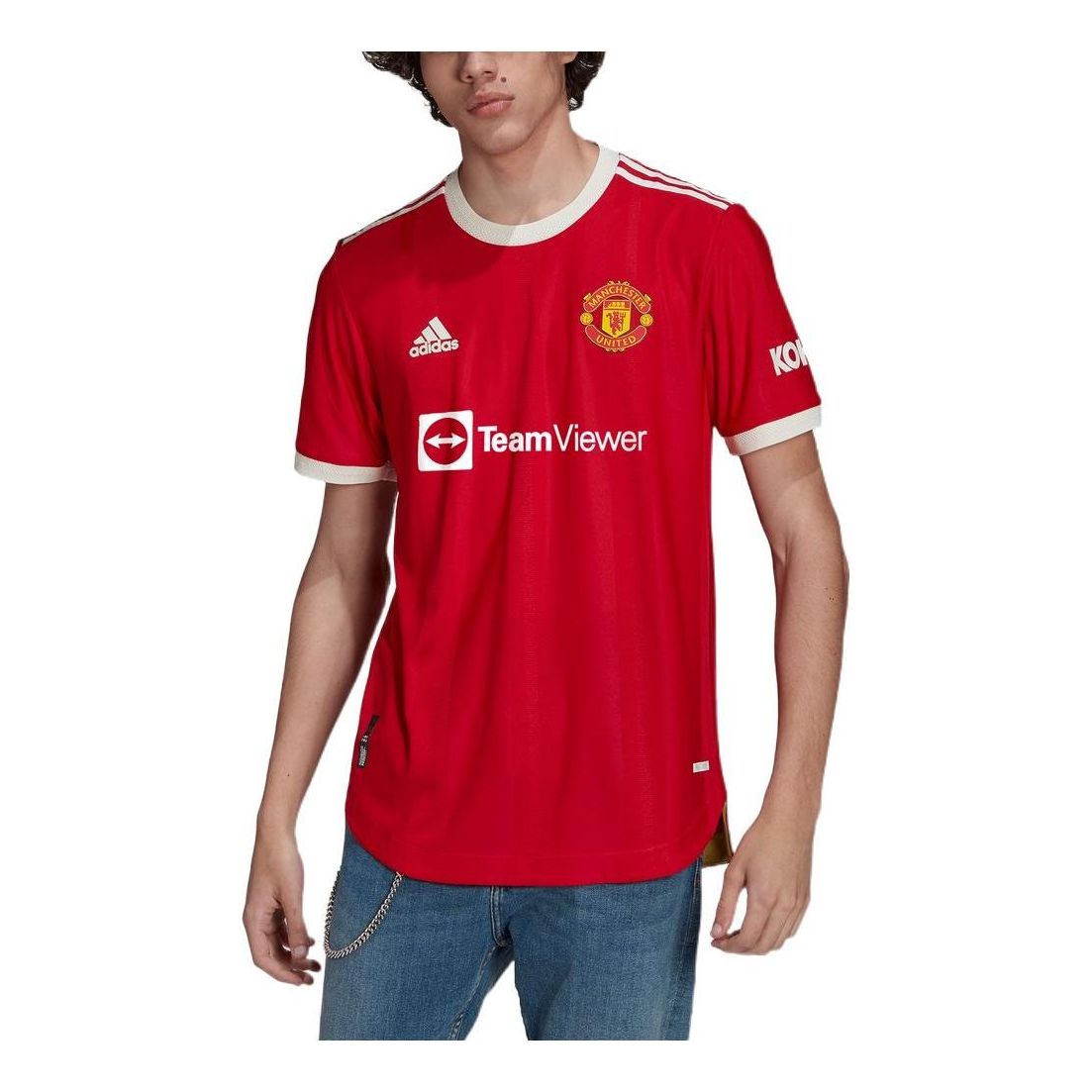 Men's adidas Alphabet Printing Short Sleeve Soccer/Football AU Player Edition Manchester United Home Red T-Shirt H31090