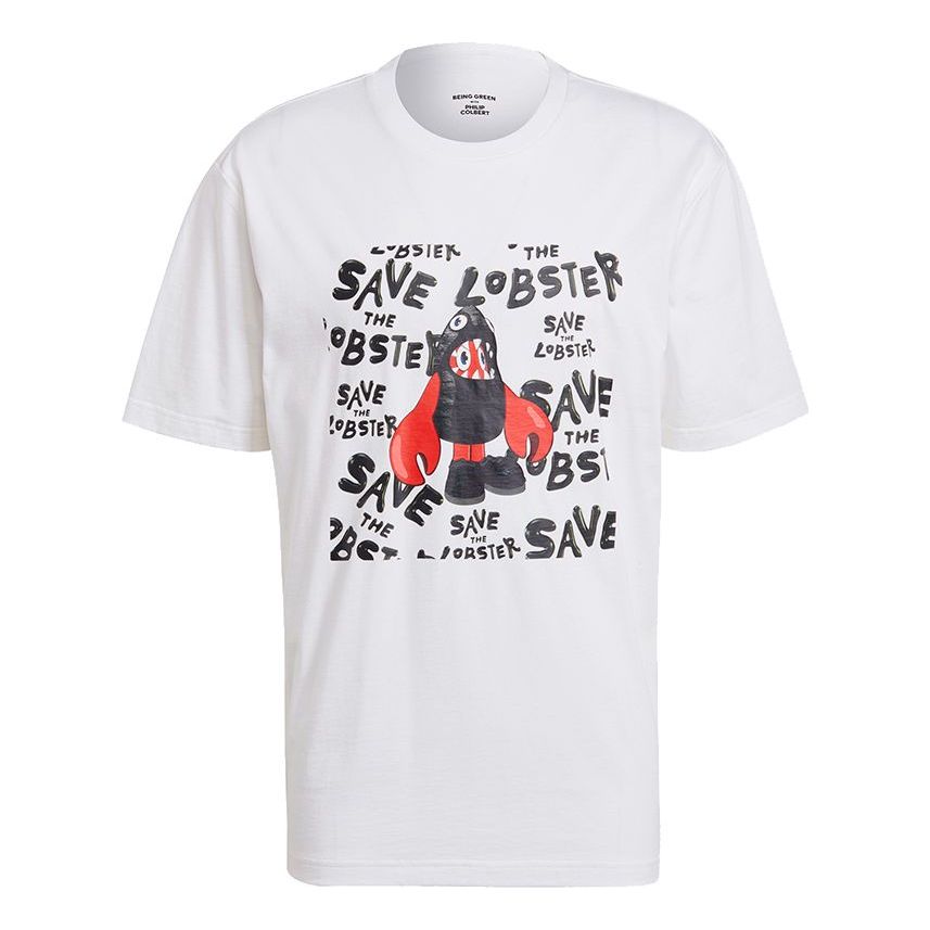 adidas originals Artist Tee Ss Cartoon Dragon Printing Casual Sports Short Sleeve White HA4700