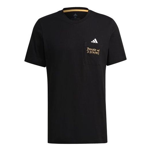 adidas Pocket Tee M Embroidered Sports Short Sleeve Black GT5306