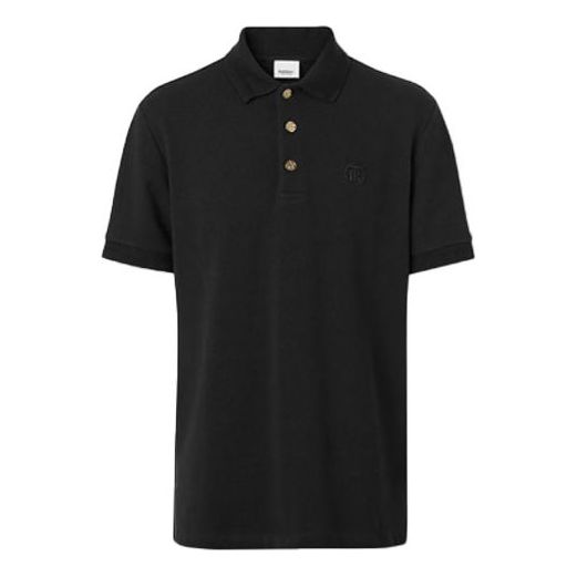 Men's Burberry SS21 Button Mesh Cotton Polo Shirt Black 80374351