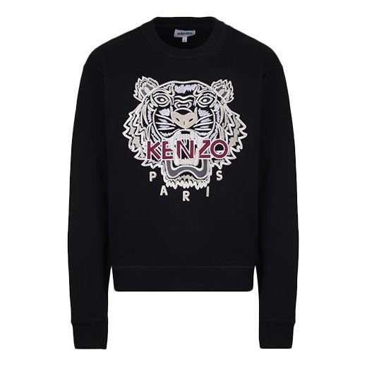 Men's KENZO Pearl Tiger Head Embroidered Pattern Cotton Round Neck Long Sleeves Sports Black FA65SW1114XV-99