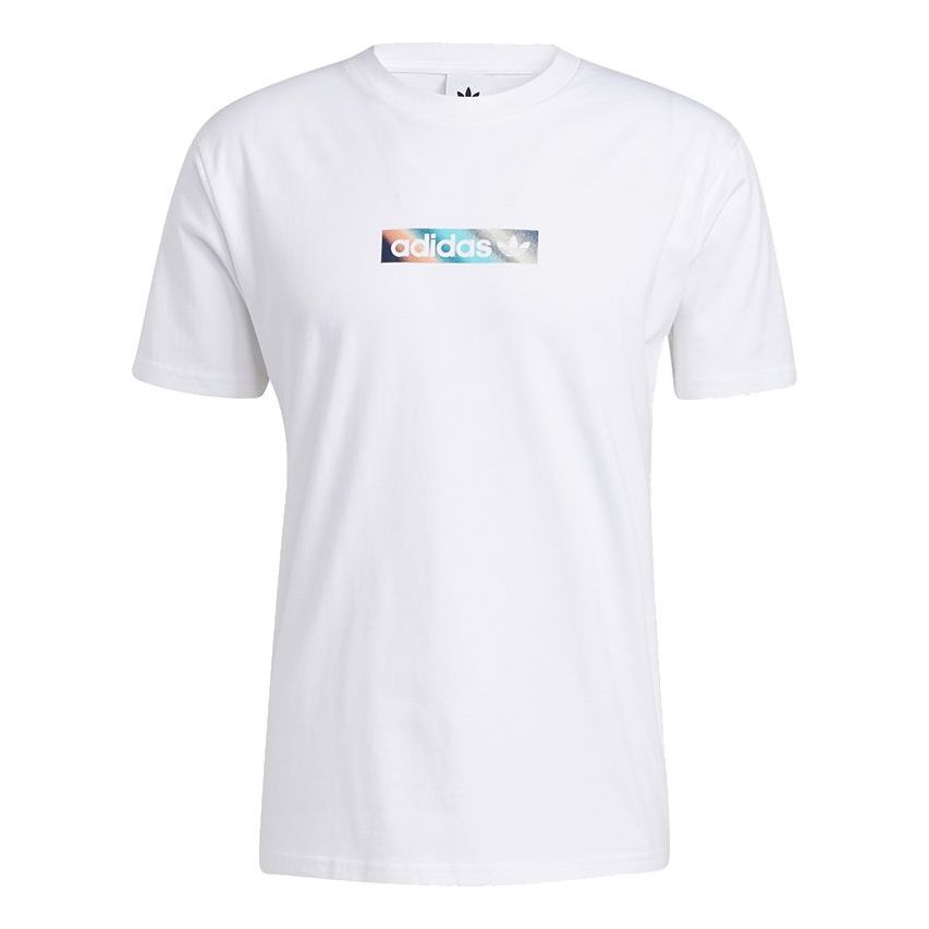 adidas originals Summer Box Line Back Printing Sports Short Sleeve White H31311