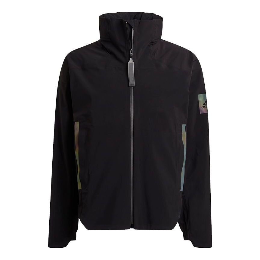 Men's adidas Myshelter Jkt Outdoor Sports Loose Rainproof Hooded Logo Jacket Black GP7853