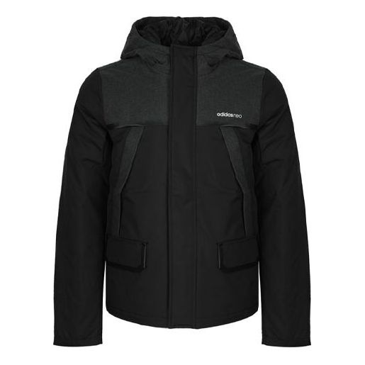 adidas neo Splicing Stay Warm Sports hooded down Jacket Black EI4440